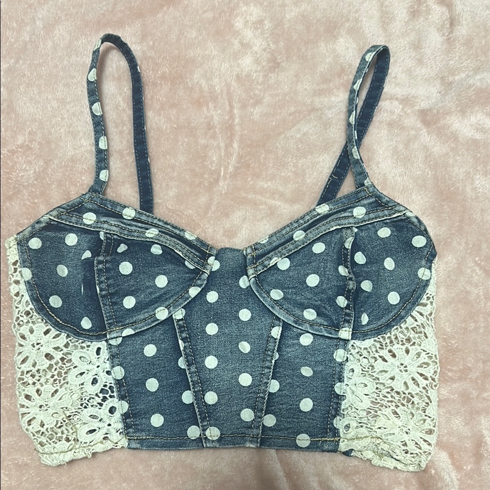 Denim Polka Dot Crop Top